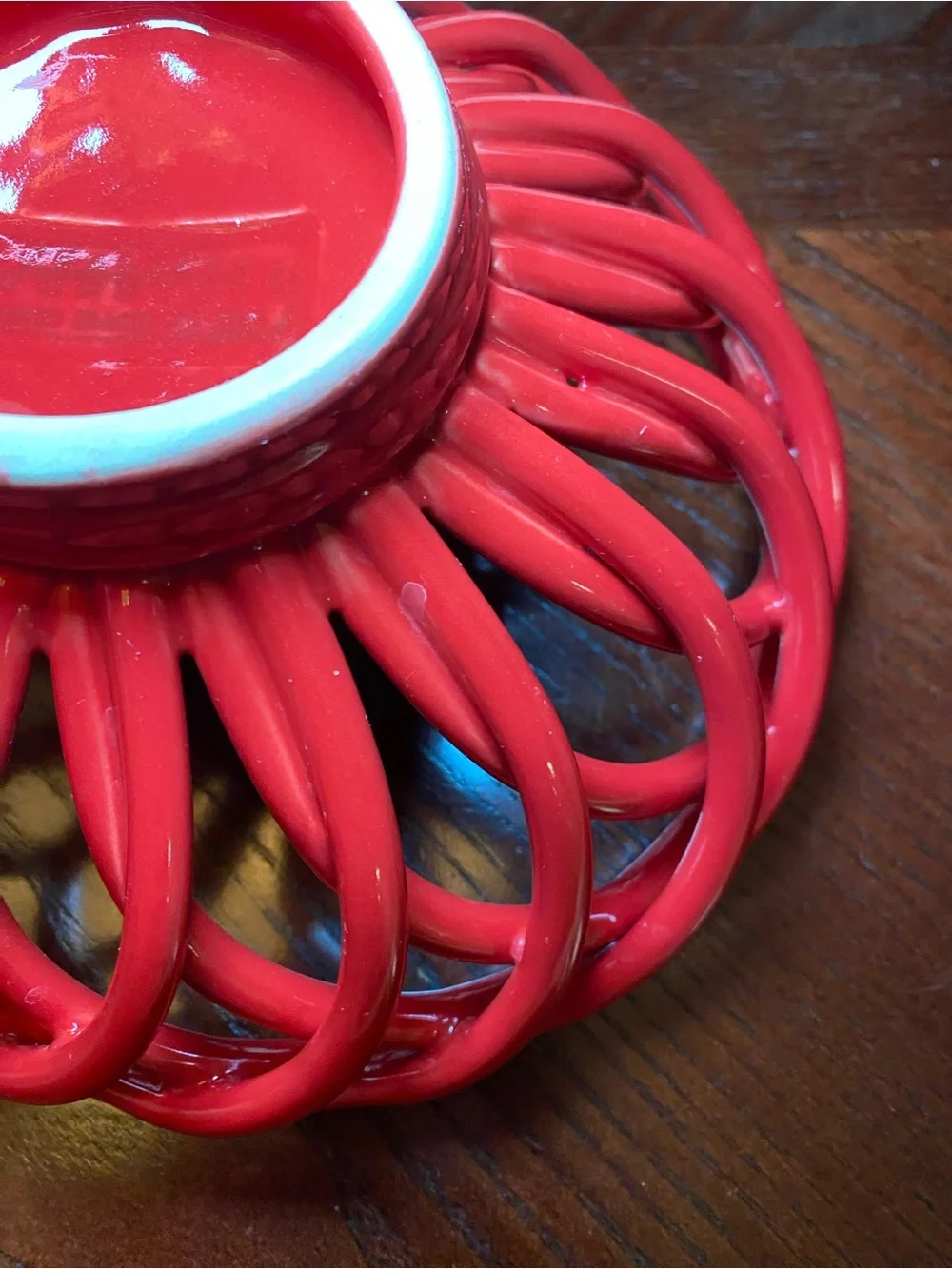 Vibrant Red Ceramic Open Weave Lattice Decorative Bread or Fruit Bowl 8.5 inch